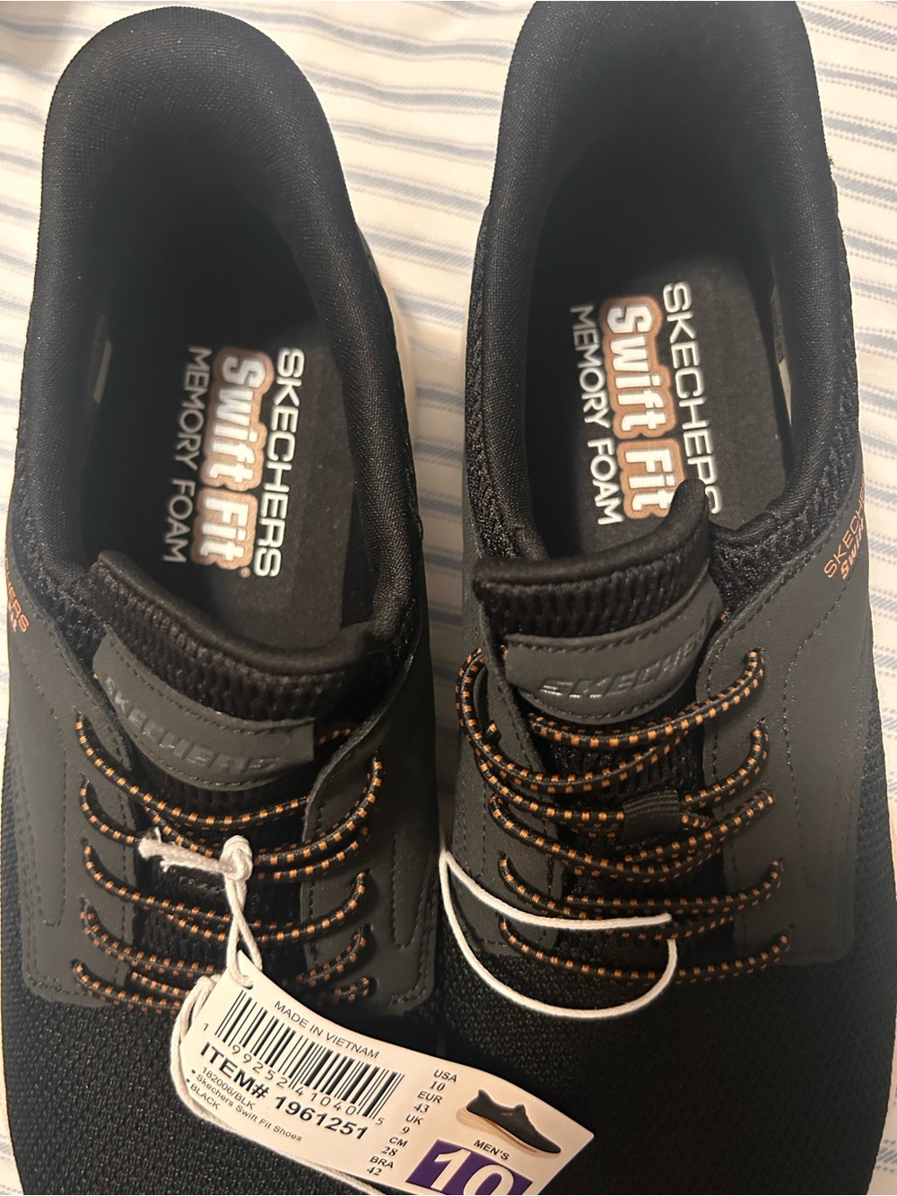 Skechers Men's Black Sneakers with Orange-Trim Laces